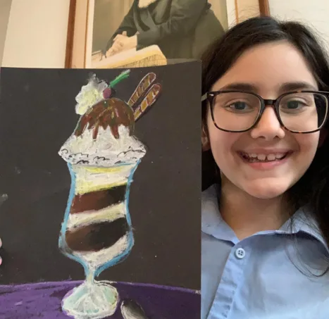 An oil-pastel ice-cream sundae